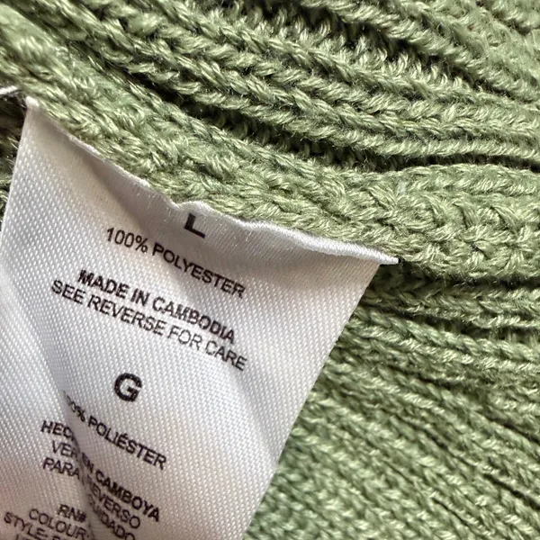 French Connection Olive Green Ribbed Military Sweater Dress Gold Button Mini L - Image 7