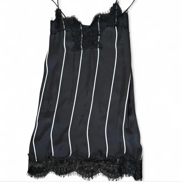 Mango Black and White Striped Lace Chemise - Image 2