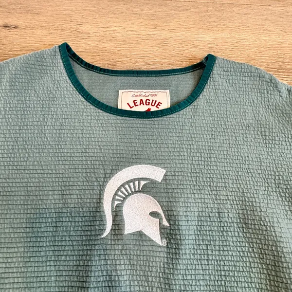 League Michigan State Spartans Textured‎ Waffle Knit Sweatshirt Green Medium M - Image 3
