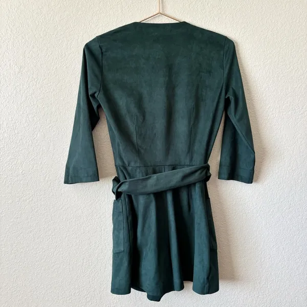 ZARA trf Collection Emerald Green Faux Suede Belted Romper - Image 2
