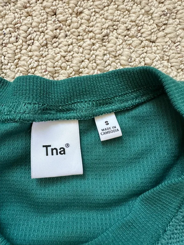TNA Aritzia Green Long Sleeve Top Crop Waffle S - Image 2