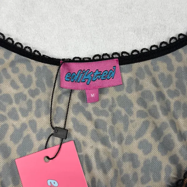 Edikted Leopard Print Sheer Mesh Tank Top Women’s Medium Y2K NWT - Image 3