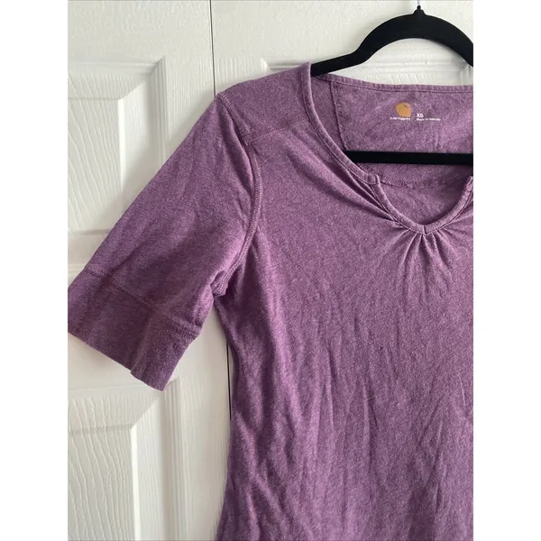 Carhartt Notched V-Neck T-Shirt Womens Size XS Purple Short Sleeve Cotton - Image 4