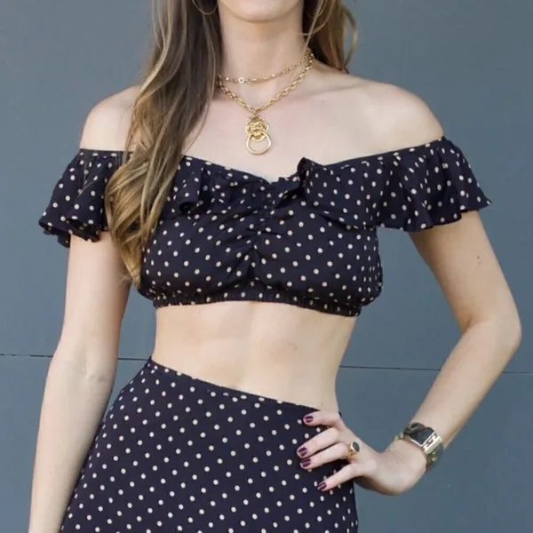 NEW For Love and‎ Lemons Navy Polka Crop Top - Image 2