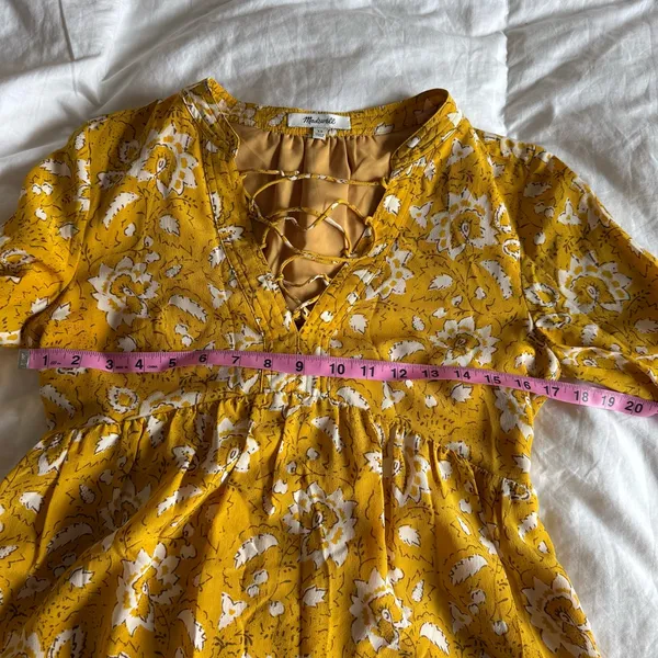 Madewell 100% Silk Assam Floral Lace-Up 3/4 Sleeve Mustard Yellow‎ Boho Western - Image 9