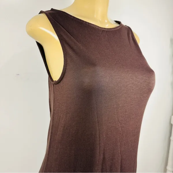 Ese O Ese Knit Maxi Fit Flare Dress Sz M Brown Sleeveless - Image 3