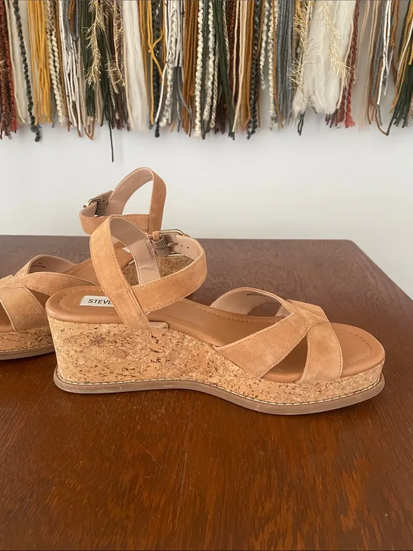 Steve Madden Tan Suede Cork Wedge Sandals - Image 2