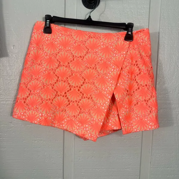 Lilly Pulitzer Marii Seashell Eyelet Mini Skirt Skort Neon Orange Size 4 EUC - Image 3