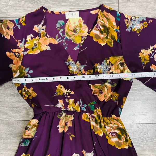 Everly Women Purple Floral V-Neck Side Slit Maxi Dress Size S‎ - Image 8