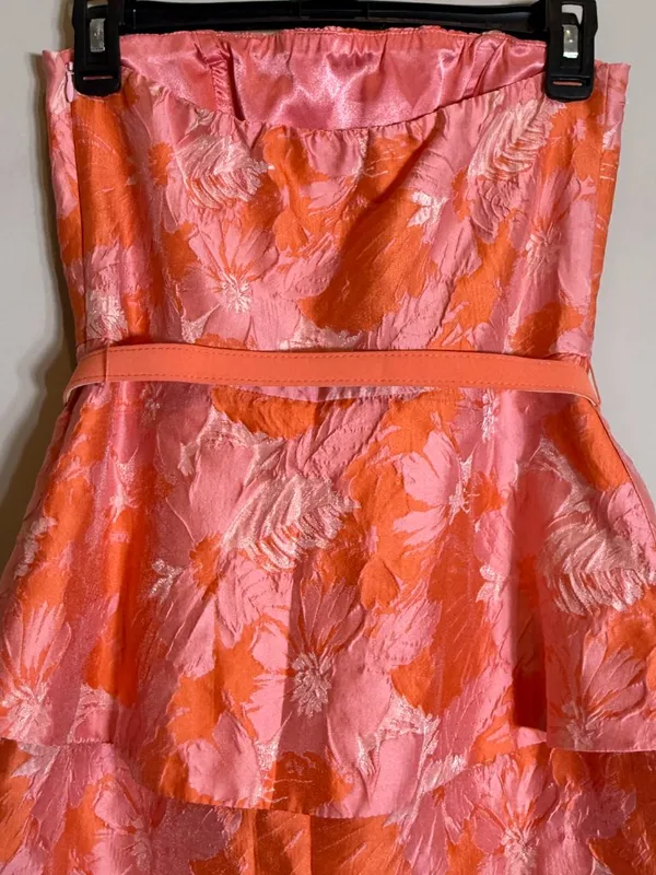 Eva Franco Strapless Peplum Floral Jacquard Dress Women's 2 Pink Orange Cocktail - Image 10