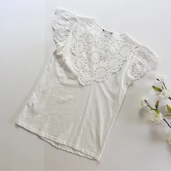 J.Crew Women’s White Ruffle Short Sleeve Top XXS - Image 6