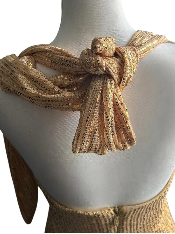 Sequin Halter Mini Dress in Gold Size 8 - Image 5