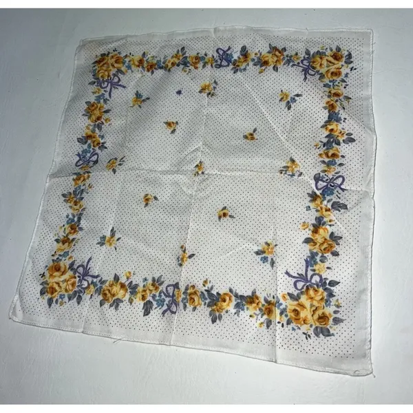 Vintage Handkerchief Hanky Floral Print Pin Dot Gold Blue Purple Hankie New NOS - Image 2