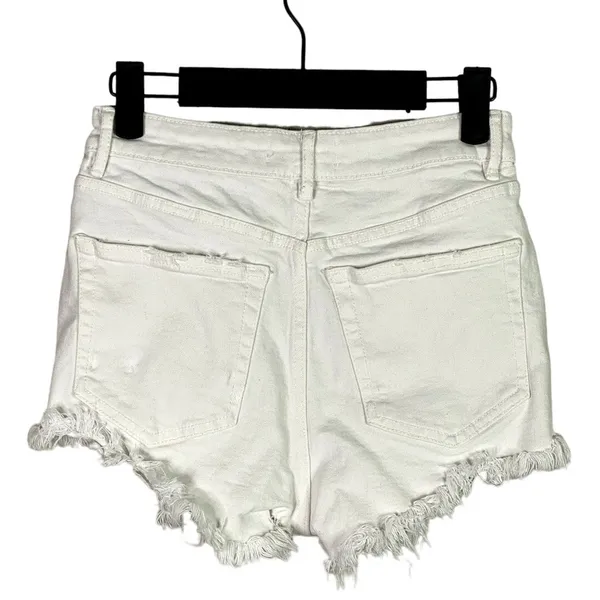ZARA Cutoff Distressed Jean Shorts Raw Ripped Hem High Rise Pockets 2 White - Image 4