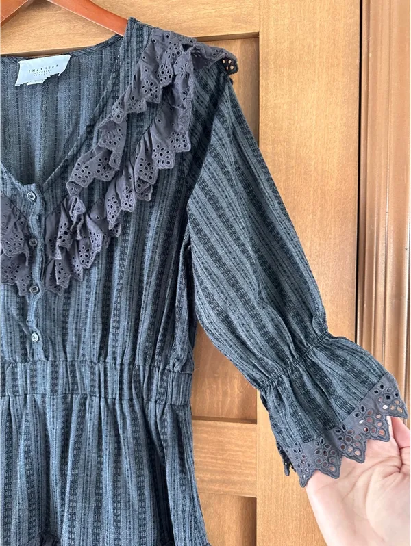 The Shirt by Rochelle Behrens The Nicky Ruffle Dress Black Eyelet Women’s Large - Image 5