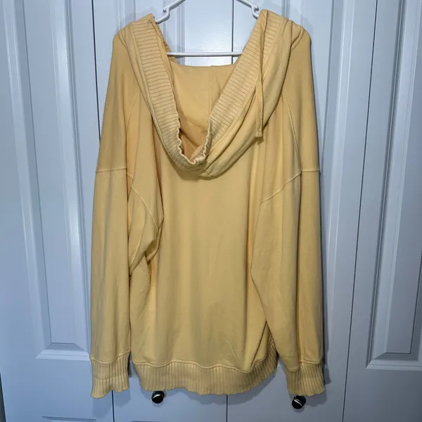 Aerie Hoodie Womens Medium Butter Yellow V-Neck Oversized Rib Trim French Terry - Image 4