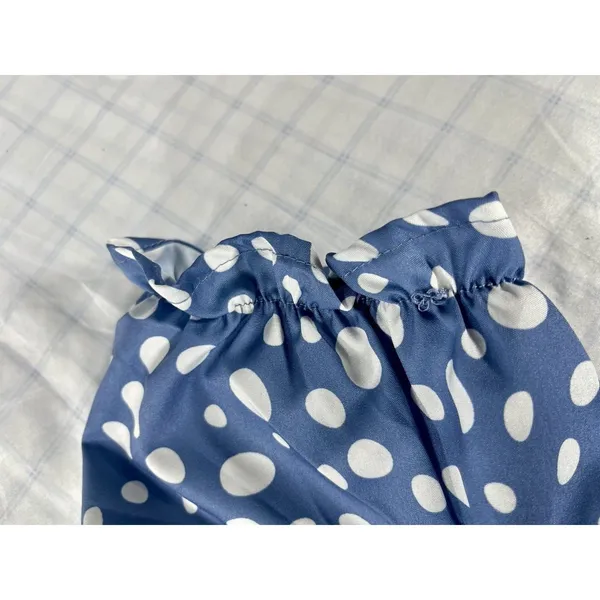 Blue White Polka Dot Tiered Midi Dress Puff Sleeve Boho No Size Tag Fits XL/2XL) - Image 6