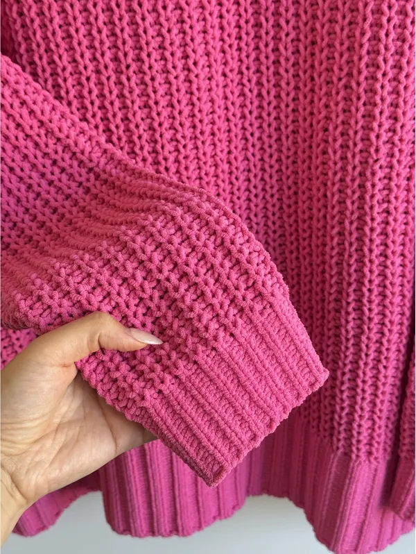 American Eagle Oversized Chenille Crewneck Sweater Hot Pink Chunky Knit Size M - Image 3