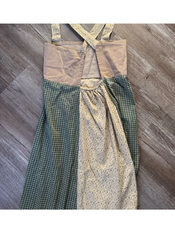 VTG KIND KLOTHING Boho Hippie Patchwork Maxi Dress Floral Straps Beige Green S M - Image 8
