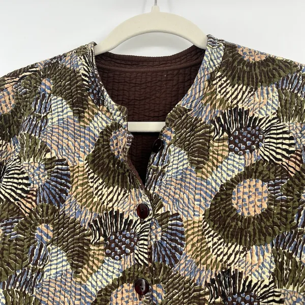 Women's Jacket Quilted Reverses Me Chocolate Coffee Brown Pattern Art Wear Boho - Image 2