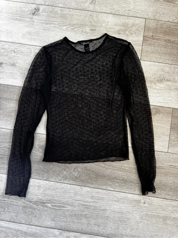 Forever 21 Black Sheer Dot-Textured Long Sleeve Top - Image 3