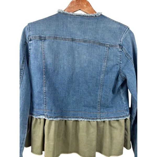 Pilcro and the Letterpress Small Denim Jacket Olive Green Ruffle Hem‎ Womens - Image 8