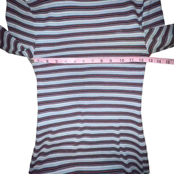 Urban Outfitters BDG Kaylyn Turtleneck‎ Y2K Ribbed Gray Stripe Mini Dress Large - Image 6