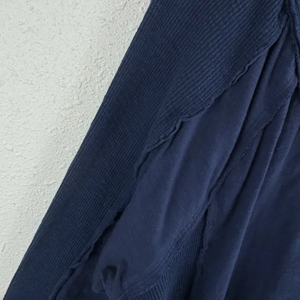 Soft Surroundings Navy Blue Cotton Mixed Ribbed Knit Button Detail V-Neck Top 2X - Image 4