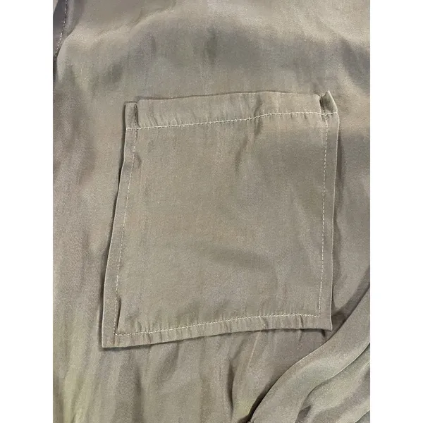 Blue Blush Womens Medium Olive Brown Satin Button Down Shirt Oversized Pocket To - Image 5