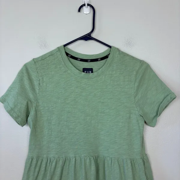 Gap T-Shirt Dress Green Crewneck Short Sleeve Tiered Skirt Side Pockets Size XS - Image 3