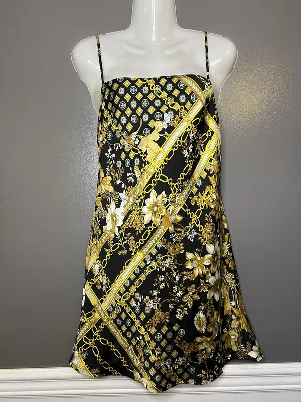 Princess Polly Dress Womens 6 Black Floral Chain Square Neck Slip Mini Party - Image 2
