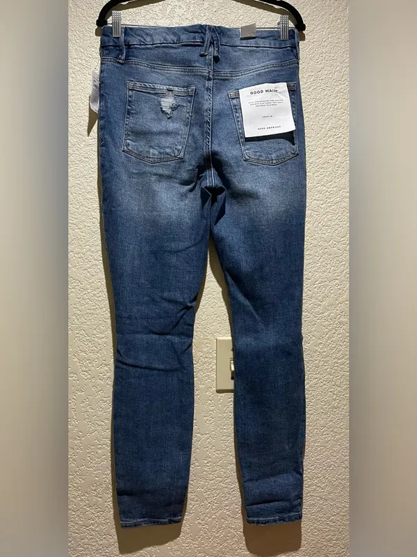 Good American Good Waist NWT High Rise Distressed Skinny Jeans Blue Size 10 - Image 3
