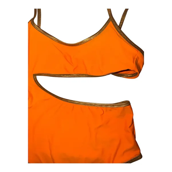 Aerie‎ Orange/Gold One Piece Cutout Swimsuit, Small - Image 4
