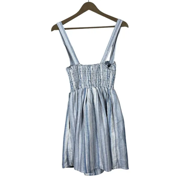 American Eagle Smocked Striped Linen Blend Mini Dress Blue White Boho Size S - Image 4