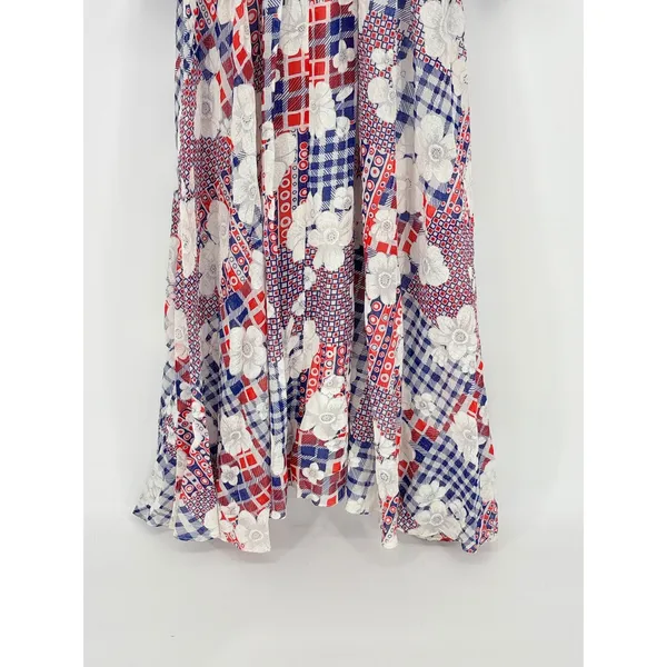 Gregg Draddy Vintage Maxi Dress Patchwork Floral Gingham Red‎ White Blue Small - Image 5