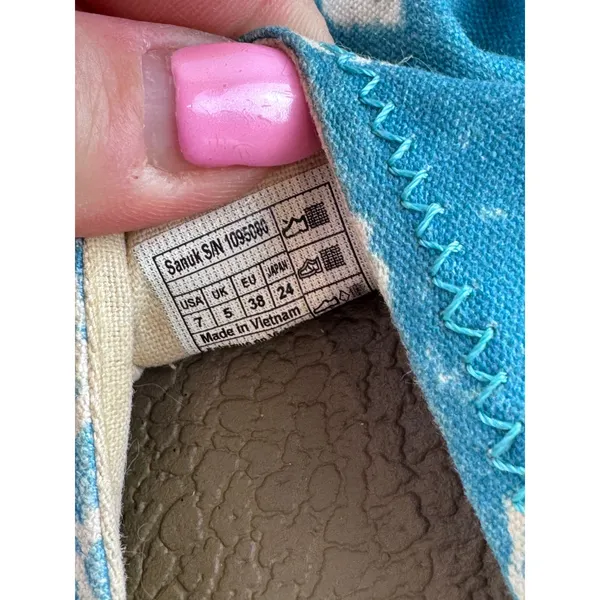 Sanuk Yoga Sling Sidewalk Surfers Womens 7 Blue White Geometric Boho Comfort‎ - Image 7