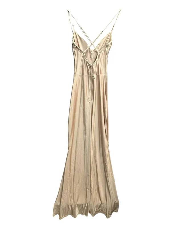 Windsor Taupe Satin Maxi Dress XL Cowl Neck Strappy Back Formal Gown NWT - Image 4