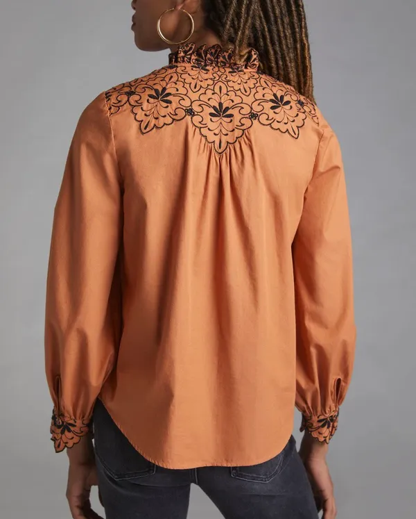 Anthropologie Scalloped Embroidered Buttondown Shirt, Size 8 - Image 3