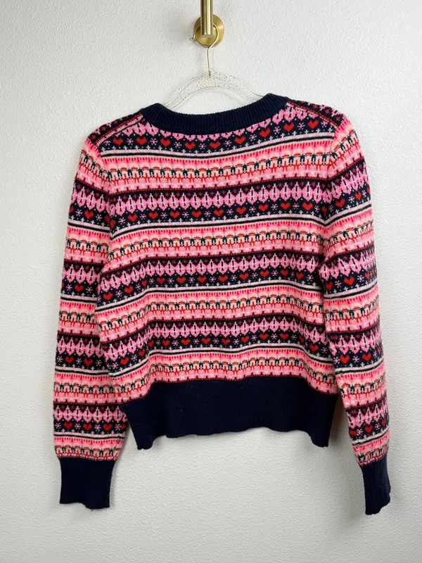 J. Crew Knit Pink Heart Winter Patterned Crewneck Sweater Size M - Image 4