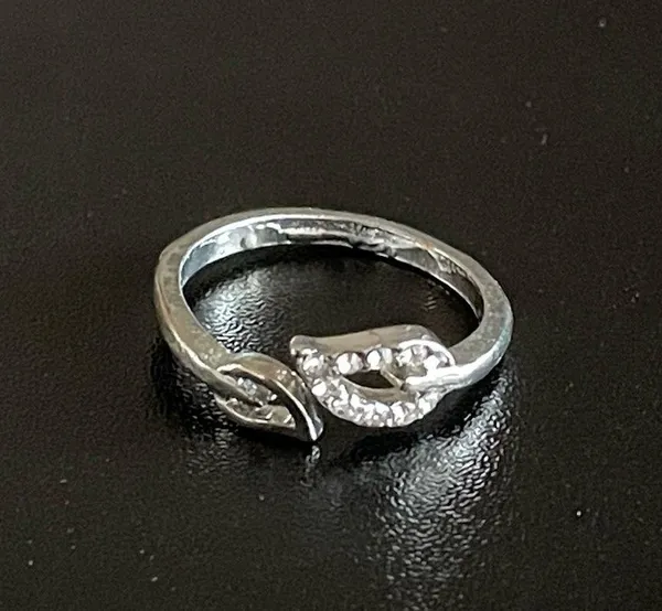 Adjustable silver leaf open ring - Image 3