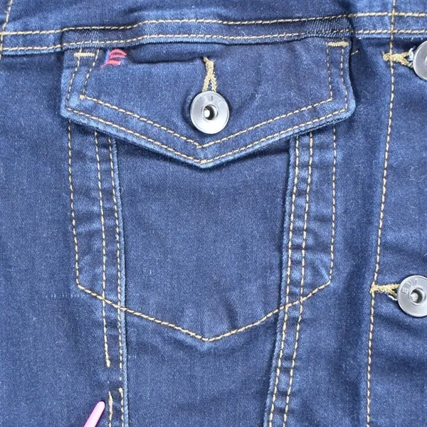 EV1 Ellen DeGeneres Womens Dark Wash LOVE Graphic Denim Jacket Blue Trucker - Image 5