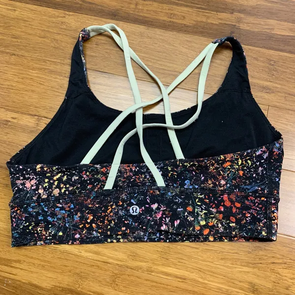 Lululemon Energy Cross Back Sports Bra Black Rainbow Floral Print Womens Size 10 - Image 2