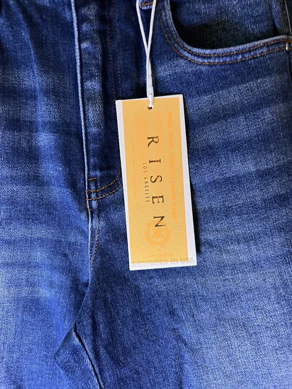 RISEN Tapered Jeans Womens 11/30 Blue Dark Wash High Rise Relaxed Stretch Denim - Image 5