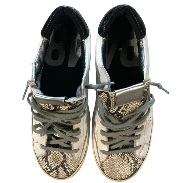 P448 John Sneakers 40 10 White Snakeskin Silver Leather Low Top Italy Edgy - Image 5