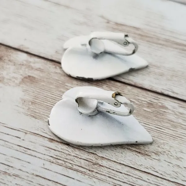 Vintage Clip On Earrings - Painted Silver Heart - 1 & 5/8" - Image 3