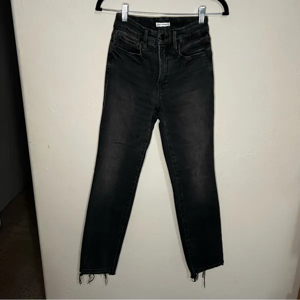Good American‎ Good Classic Straight Step Hem High-Rise Washed Black Denim Jeans - Image 2