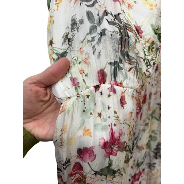 Lara G Italy Sleeveless Floral Silk Tiered Maxi Dress Keyhole Spring Garden L - Image 5