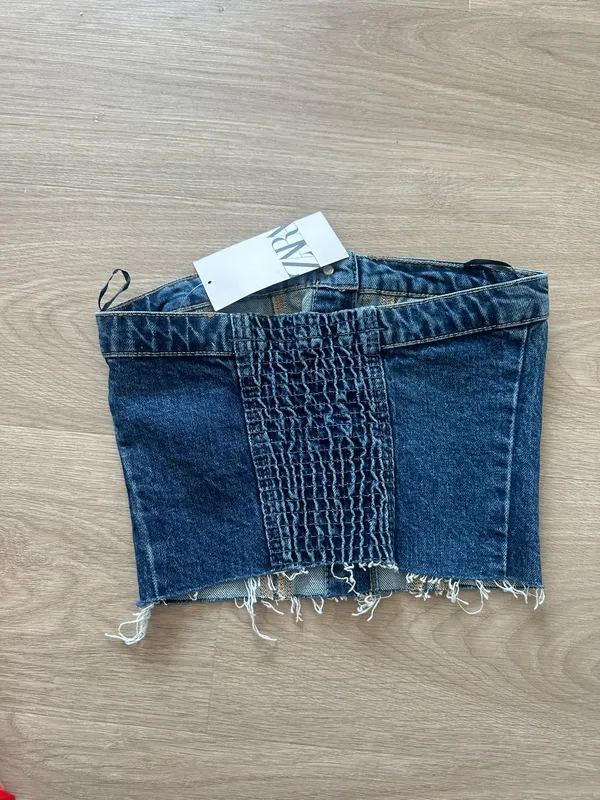 Zara crop top corset denim jeans button up - Image 10