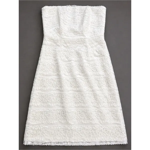 Galina White Lace Sequin Strapless Mini Bridal Dress Sheath Size 2 - Image 3