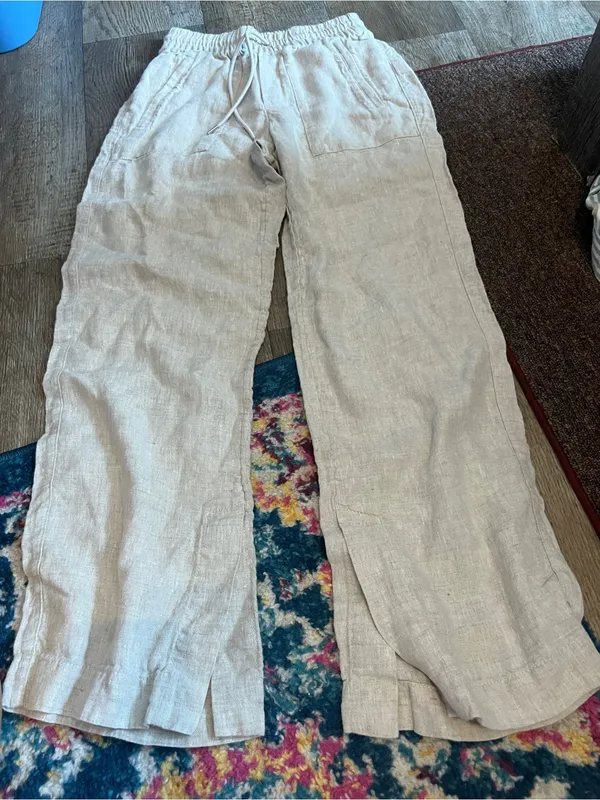 Athleta Beige Linen Wide-Leg Drawstring Pants - Image 2